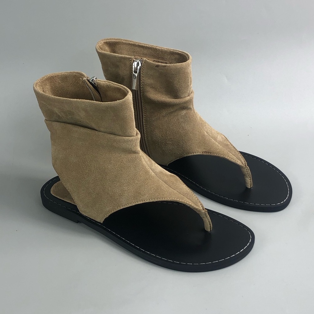 No Boundaries Tan Suede Zip-Back Thong Sandals - Picture 4 of 8